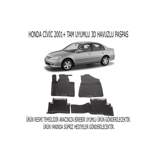 Honda Civic 2001-2005 3d Havuzlu Paspas 1. Kalite Kokusuz (hediyeli)