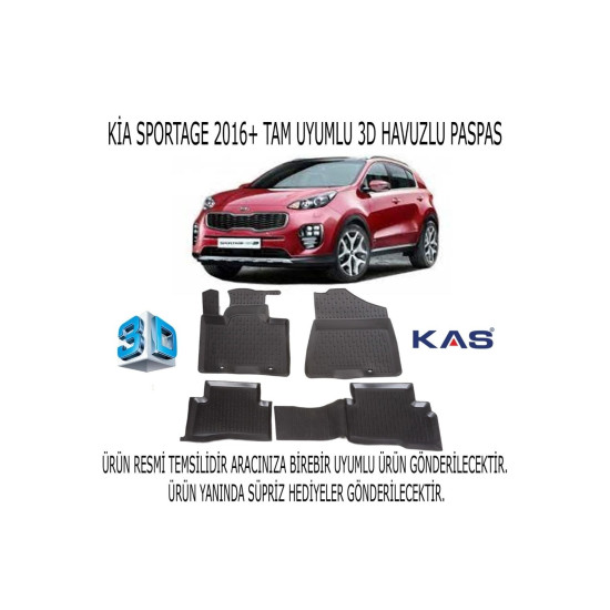 Kia Sportage 2016+ 3d Havuzlu Paspas 1. Kalite Kokusuz (hediyeli)