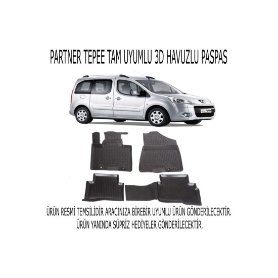 Peugeot Partner Tepe 2008+ 3d Havuzlu Paspas 1. Kalite Kokusuz (hediyeli)