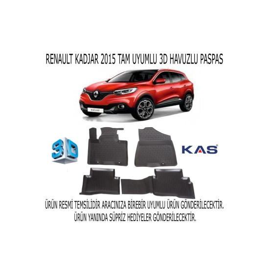 Renault Kadjar 2015+ 3d Havuzlu Paspas 1. Kalite Kokusuz (hediyeli)