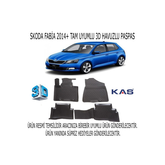 Skoda Fabia 2014+ 3d Havuzlu Paspas 1. Kalite Kokusuz (hediyeli)